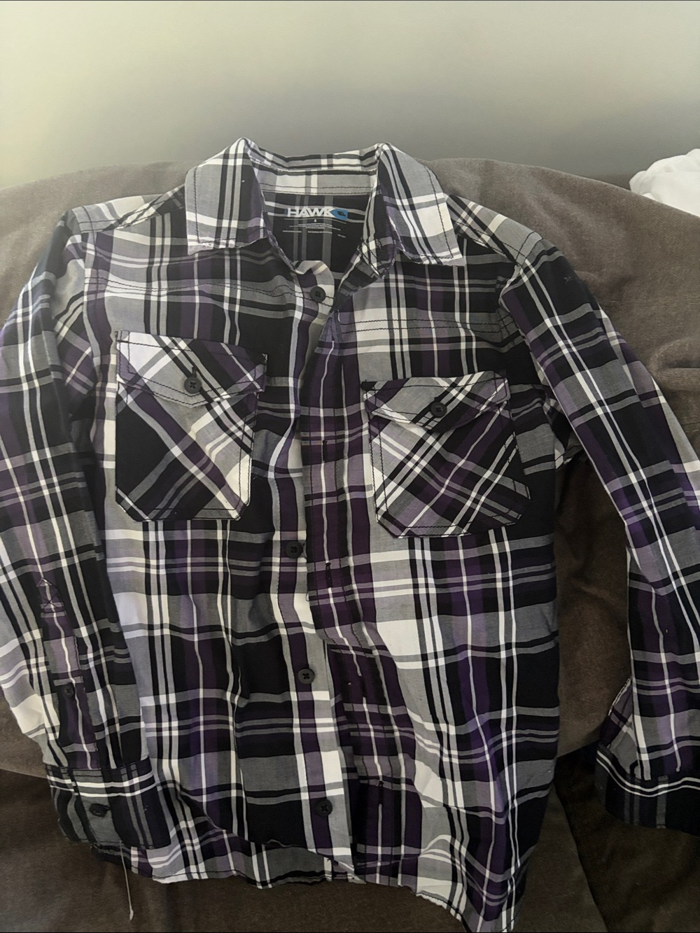 Tony Hawk Black, White & Purple Plaid Casual Button-Up Shirt